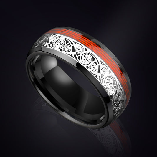 8mm Wolfram-Ring – Gebogene Form, Gitarrensaiten-Design, geschwärzt