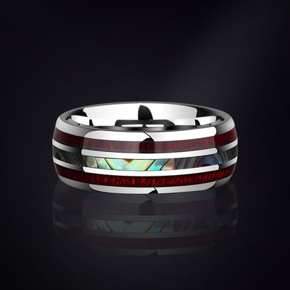Natur-Inspirierter Wolframcarbid-Ring – Perlmutt & Edelholz in 8mm Breite