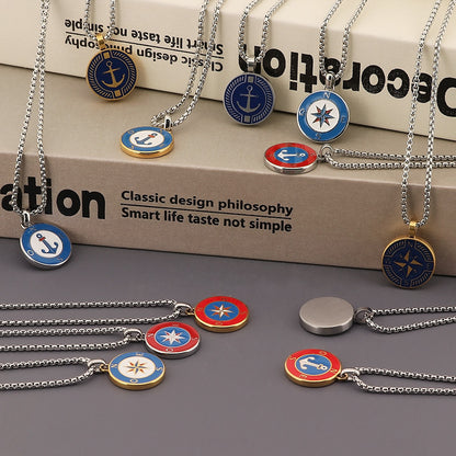 Maritime Couple Necklaces | Anchor &amp; Compass Pendant - 316L Stainless Steel for Him &amp; Her