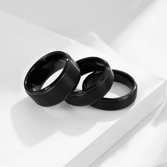 Wolframstahl-Ring mit schwarzer Sandstrahl-Optik (Mittelteil) – Kratzfest & Modern