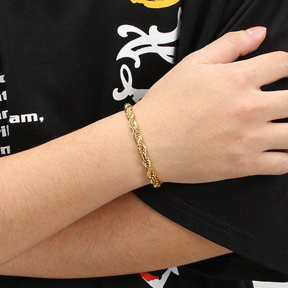 Men's bracelet made of 18k gold-plated stainless steel - braided twisted rope design