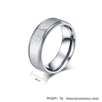 Bible Verse Ring for Men - Stainless Steel Cross Design - Christian Symbol Jewelry