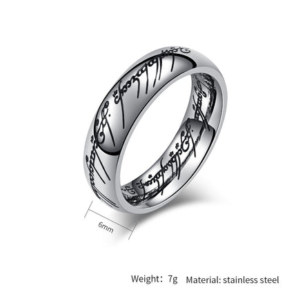 Lord of the Rings Ring - Titanium Steel Middle-earth Replica with Elven Inscriptions - Movie-Accurate Dark Edition