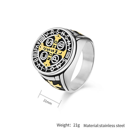 Gothic Cross Ring - Stainless Steel Men's Jewelry with Occult Design - Punk &amp; Rock Accessory