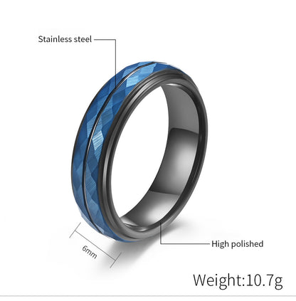Wolframcarbid-Ring mit Rautenmuster & Schwarz-Blau-Optik – Künstlerisches Herrenaccessoire