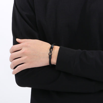 Personalized leather bracelet for men with stainless steel &amp; infinity symbol