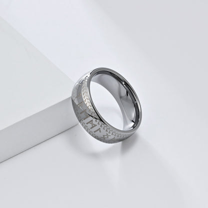 Nordischer Wikinger-Ring aus Wolfram – Mit alten Runen & cleanem Design