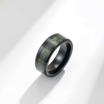 PIOWNN® Wolfram-Carbon Ring – Drachenmuster für Männer, kratzfest & stylisch