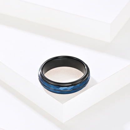 Wolframcarbid-Ring mit Rautenmuster & Schwarz-Blau-Optik – Künstlerisches Herrenaccessoire