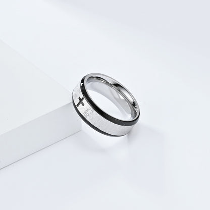 Bible Verse Ring for Men - Stainless Steel Cross Design - Christian Symbol Jewelry