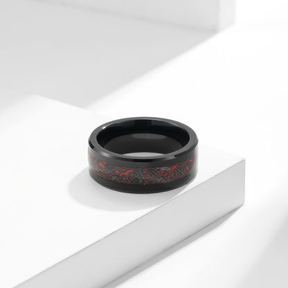 PIOWNN® Wolfram-Carbon Ring – Drachenmuster für Männer, kratzfest & stylisch