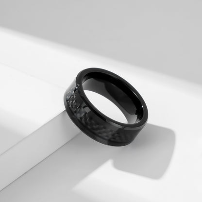 Schwarzer Wolframkarbid Ring mit Carbon-Einsatz - Reiner Schwarz Männerring - 8mm Kratzfester Ehering - Moderner Männerschmuck