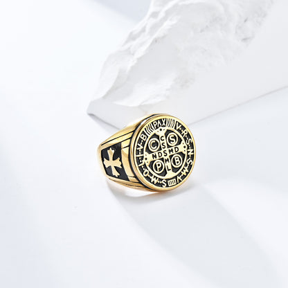 Gothic Cross Ring - Stainless Steel Men's Jewelry with Occult Design - Punk &amp; Rock Accessory