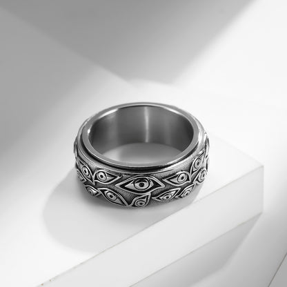 Demon Eye Titanium Ring for Men | Rotating Anti-Stress Ring - 316L Stainless Steel in Vintage Design