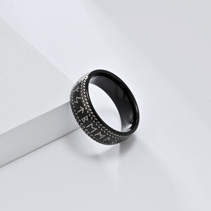 Nordischer Wikinger-Ring aus Wolfram – Mit alten Runen & cleanem Design