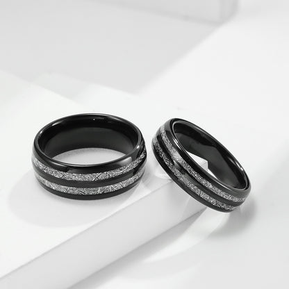 Wolframcarbid-Paarring mit Doppelrillen & Cool-Faser-Einlage – Minimalistisches Unisex-Design