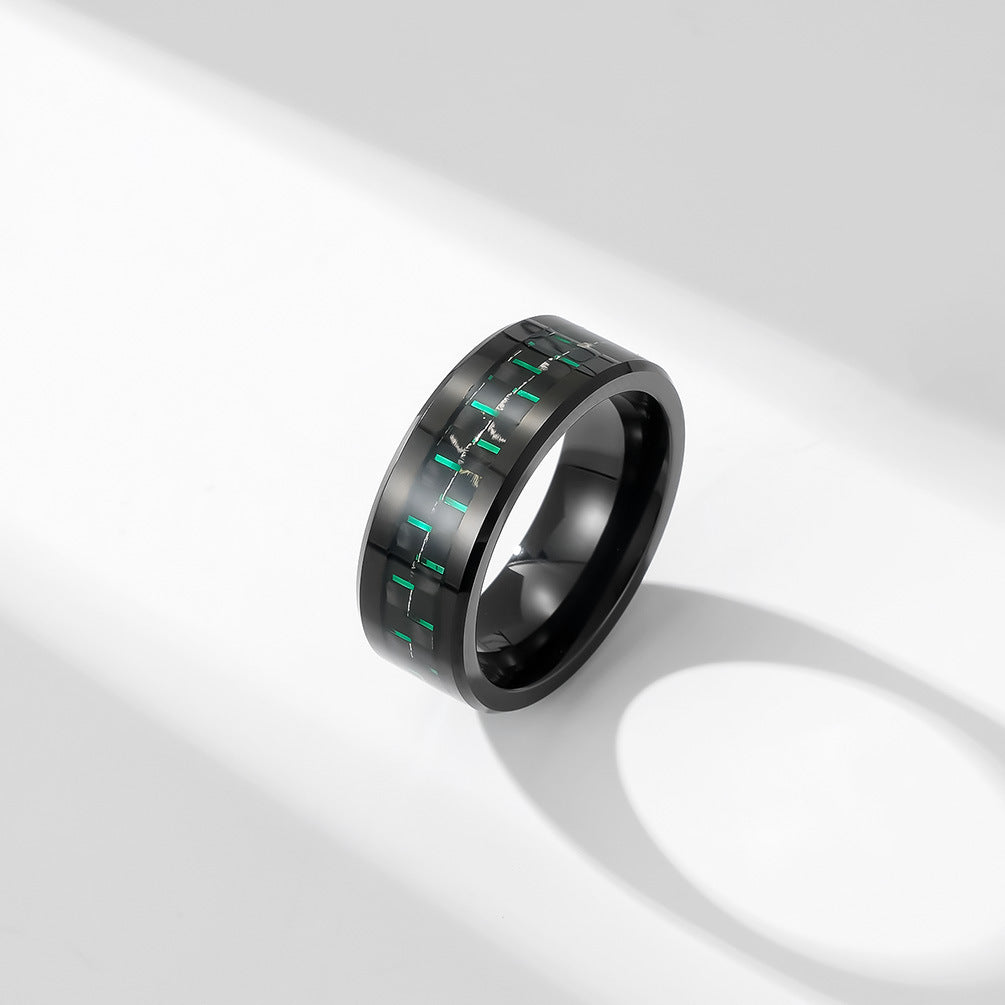 Schwarzer Wolframkarbid Ring mit Carbon-Einsatz - Reiner Schwarz Männerring - 8mm Kratzfester Ehering - Moderner Männerschmuck