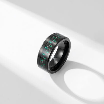 Schwarzer Wolframkarbid Ring mit Carbon-Einsatz - Reiner Schwarz Männerring - 8mm Kratzfester Ehering - Moderner Männerschmuck