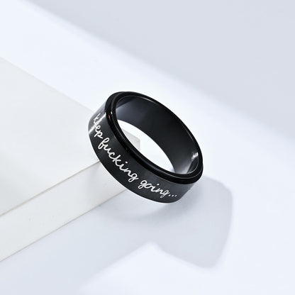 Motif ring 'Keep Fucking Going' - Rotatable titanium ring - Rebellious saying jewelry