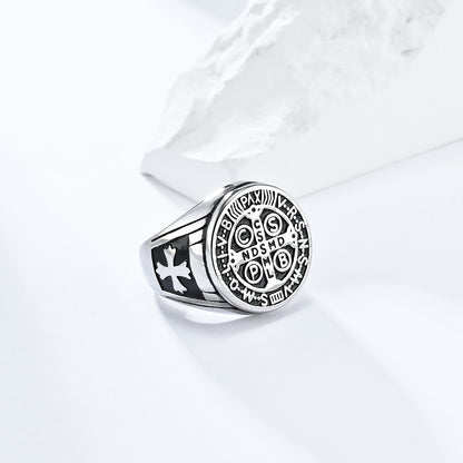 Gothic Cross Ring - Stainless Steel Men's Jewelry with Occult Design - Punk &amp; Rock Accessory