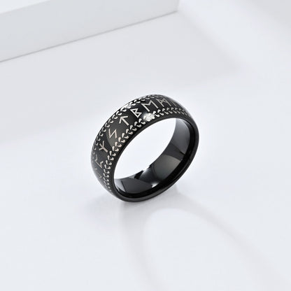 Nordischer Wikinger-Ring aus Wolfram – Mit alten Runen & cleanem Design