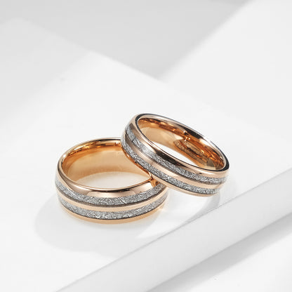 Wolframcarbid-Paarring mit Doppelrillen & Cool-Faser-Einlage – Minimalistisches Unisex-Design