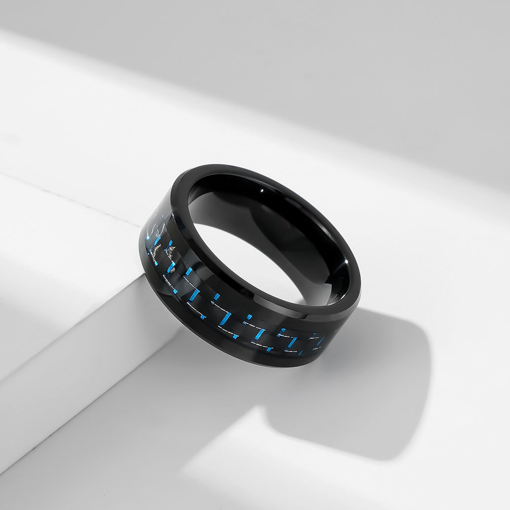 Schwarzer Wolframkarbid Ring mit Carbon-Einsatz - Reiner Schwarz Männerring - 8mm Kratzfester Ehering - Moderner Männerschmuck