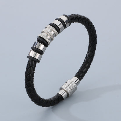 Men's braided leather bracelet with stainless steel magnetic clasp