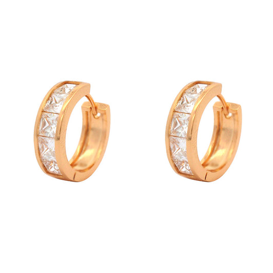 Earrings with square zirconia stones - copper alloy gold-plated (1.9 cm)
