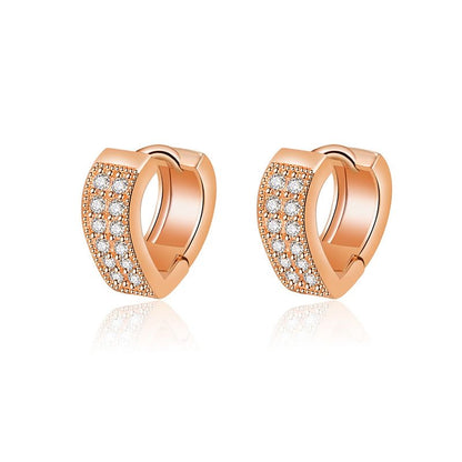 Fashionable V-heart ear clips with double row of zirconia - copper rhodium-plated/gold-plated