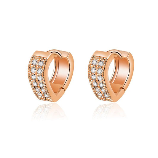 Fashionable V-heart ear clips with double row of zirconia - copper rhodium-plated/gold-plated