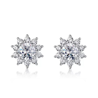 Sunflower earrings - copper rhodium-plated (white gold) with 925 silver studs
