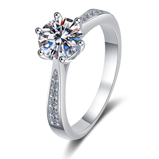 Six-claw zirconia ring with micro-bevel – 6.5mm|8mm – 925 sterling silver rhodium-plated