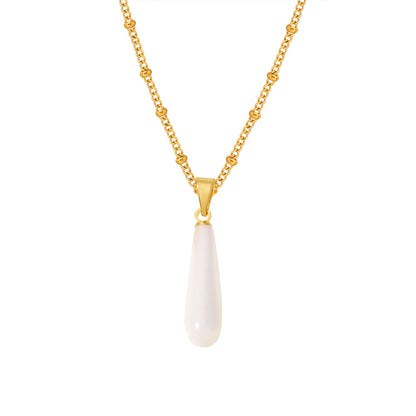Drop-shaped shell pendant necklace - stainless steel 18k gold-plated | steel color (2 colors available)