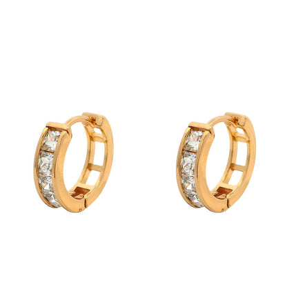 Square zirconia ear clips - 18K gold-plated copper alloy (1.5 cm)
