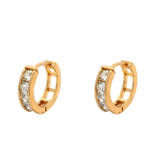 Square zirconia ear clips - 18K gold-plated copper alloy (1.5 cm)