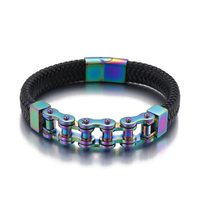 Men's bracelet made of stainless steel chain &amp; braided leather – Robust &amp; stylish