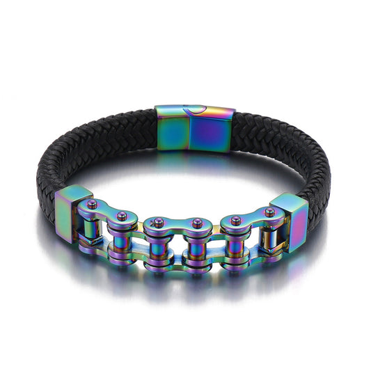 Men's bracelet made of stainless steel chain &amp; braided leather – Robust &amp; stylish