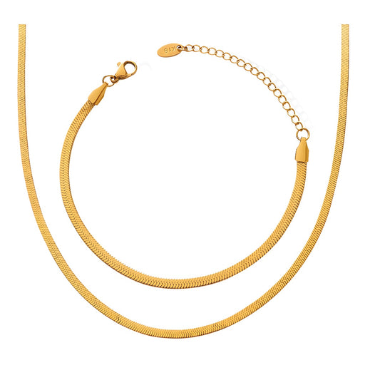 Minimalist chain link necklace (clavicle &amp; classic) + bracelet - gold-plated &amp; stainless steel look