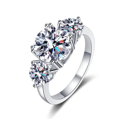 Three Life Stones Luxury Ring with 3ct Zirconia (2ct + 0.5ct x2) | S925 Sterling Silver with Rhodium Plating