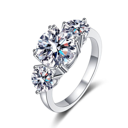Three Life Stones Luxury Ring with 3ct Zirconia (2ct + 0.5ct x2) | S925 Sterling Silver with Rhodium Plating