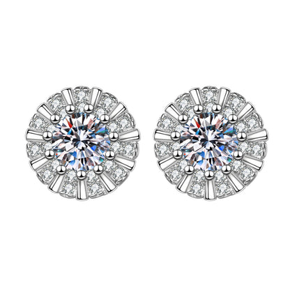 Sunflower earrings - copper rhodium-plated (white gold look) with silver studs - Elegant &amp; stylish accessories