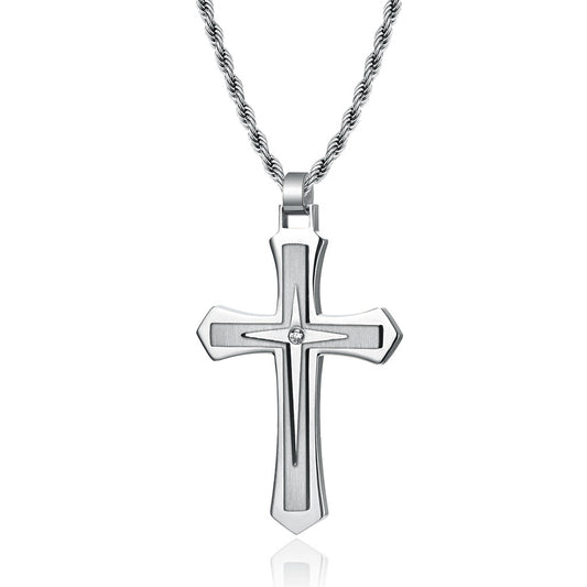 Two-tone cross necklace for men | 316L stainless steel with gold finish &amp; high-gloss silver finish