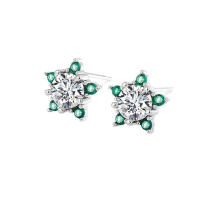 Star earrings with zirconia - copper rhodium-plated (white gold look) &amp; 925 silver stud earrings