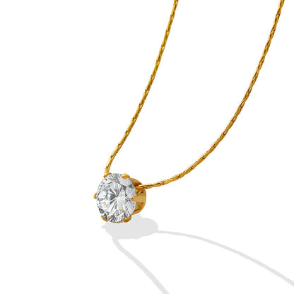 Romantic single zirconia necklace - gold-plated stainless steel or silver steel look