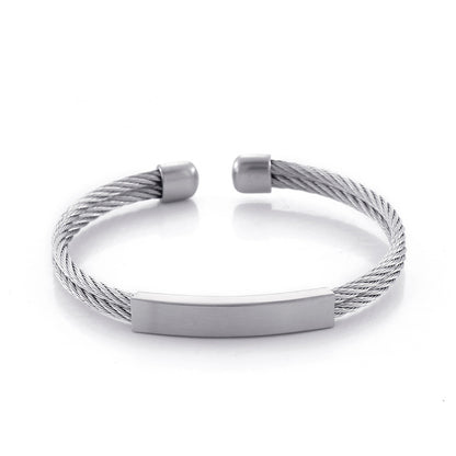 Open men's bracelet made of stainless steel – braided wire rope with twisted look