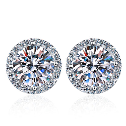Four-claw round-set zirconia stud earrings – 5mm|6.5mm – 925 sterling silver rhodium-plated