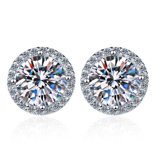 Four-claw round-set zirconia stud earrings – 5mm|6.5mm – 925 sterling silver rhodium-plated