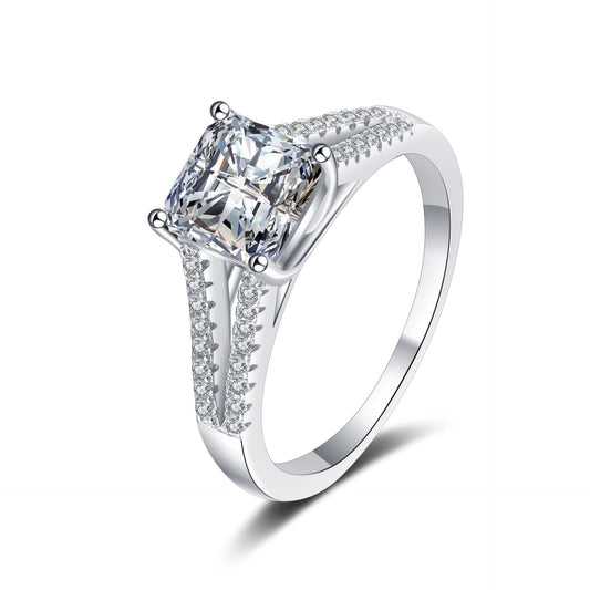 Asscher-cut zirconia ring (2ct) with micro-bevel – 925 sterling silver rhodium-plated
