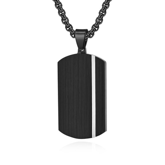 Wave-shaped dog tag men's necklace | 316L stainless steel with black and rose gold finish